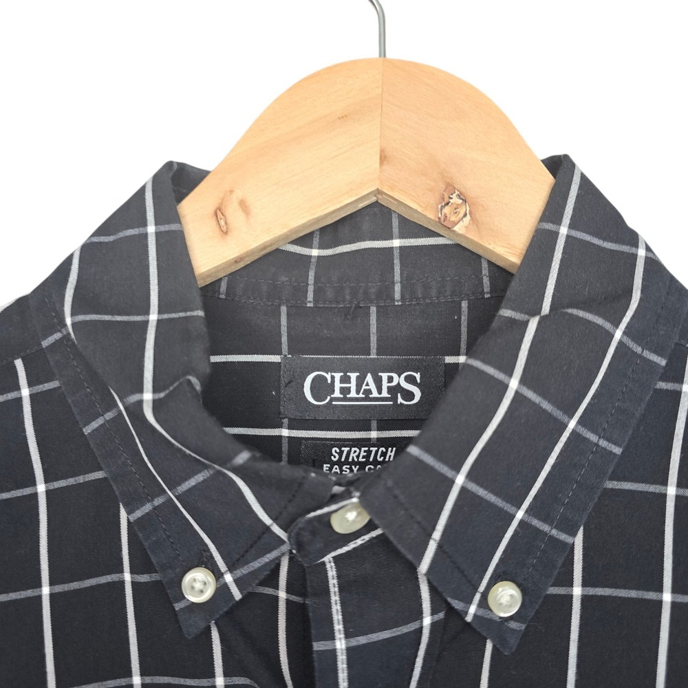 Chaps Shirt Mens Medium Black Button Down Checkered Stretch Easy Care Casual - Picture 6 of 8